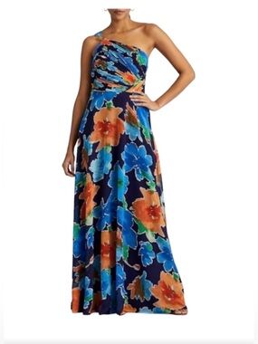 Polo by Ralph Lauren One-Shoulder Navy Floral Maxi Dress